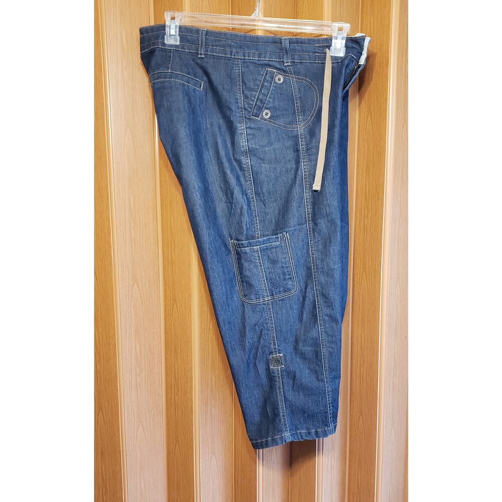 Rider Copper capri jeans 11/12 medium 6 pocket blue cotton blend draw string
